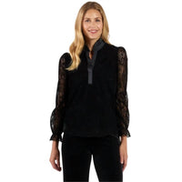 Jude Connally - Teri Flocked Lace Scallop Ruffle Neck Top