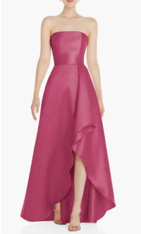 ALFRED SUNG Strapless Satin High Low Formal Dress in tea rose - women's dress