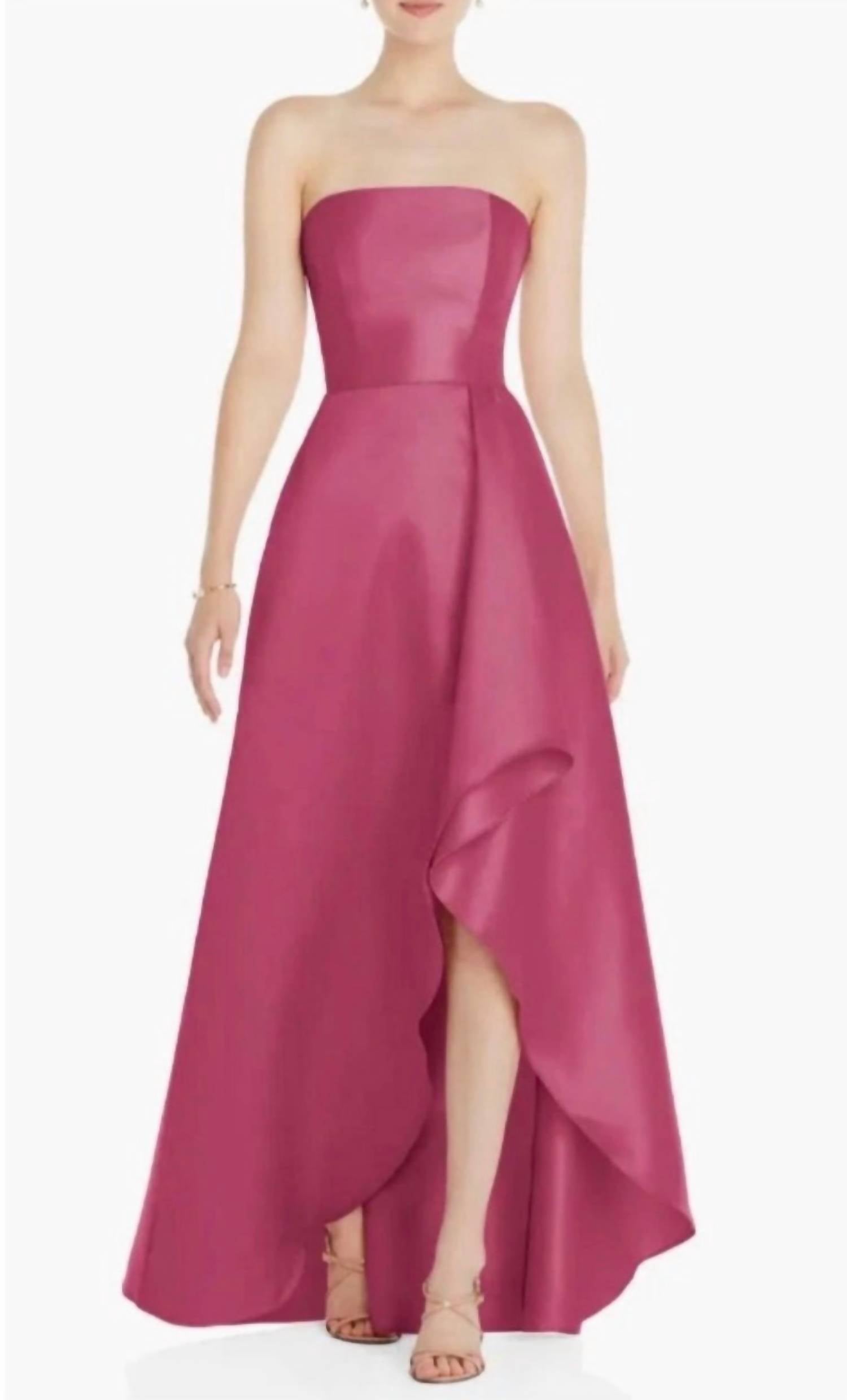 ALFRED SUNG Strapless Satin High Low Formal Dress in tea rose - women's dress