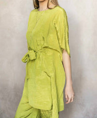 Before You Lemongrass Satin Tie Front Tunic in green - women's shirt - view 5