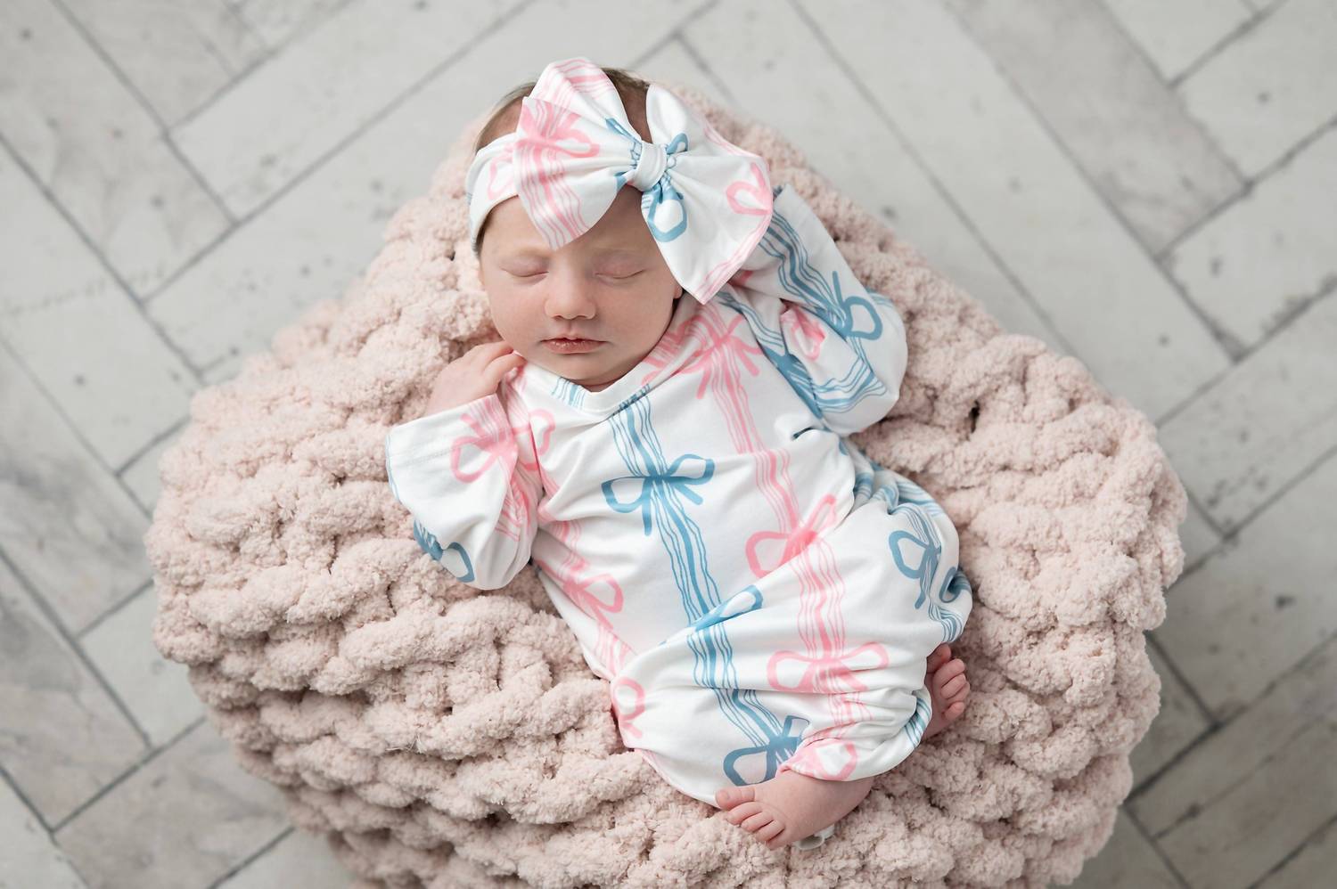 Adorable Sweetness - Infant Bow Rows Baby Gown and Bow Headband Set