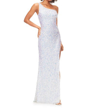ASHLEYlauren One Shoulder Keyhole Back Sequin Gown in ab ivory - women's dress