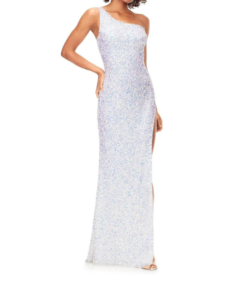 ASHLEYlauren One Shoulder Keyhole Back Sequin Gown in ab ivory - women's dress