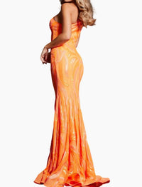 JOVANI High Neckline Gown in orange - women's dress - detail view