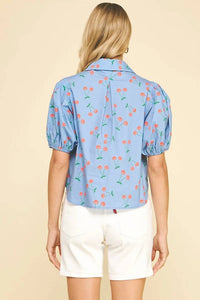 Pinch - Cherry Print Balloon Sleeve Blouse