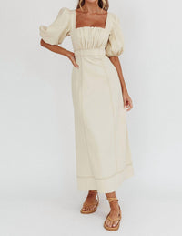 One And Only Collective - Brooke Puff Sleeve Contrast Stitch Dress
