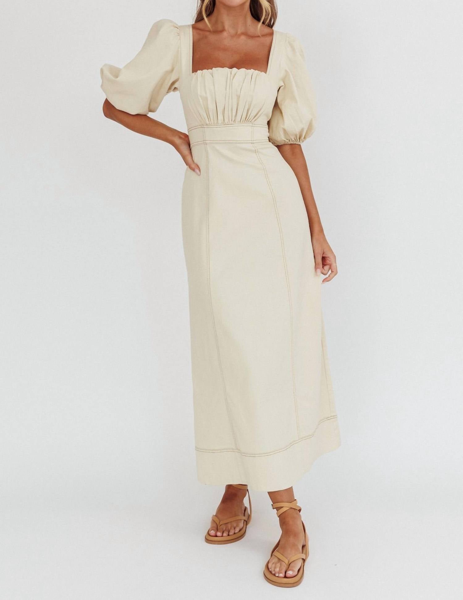 One And Only Collective - Brooke Puff Sleeve Contrast Stitch Dress