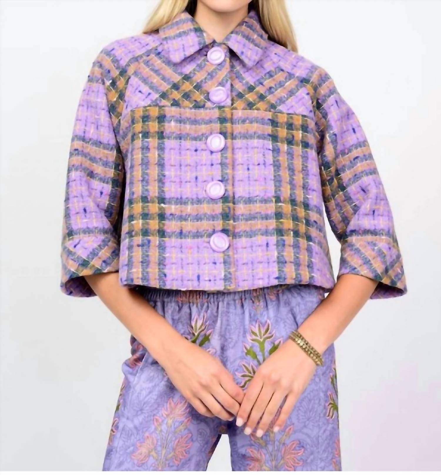 Ivy Jane Swing Plaid Jacket in periwinkle - women's jacket