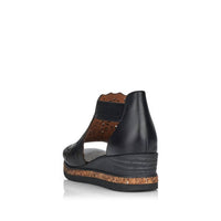 RIEKER Women's Perf Mid Wedge Sandals in black - women's shoe - detail view