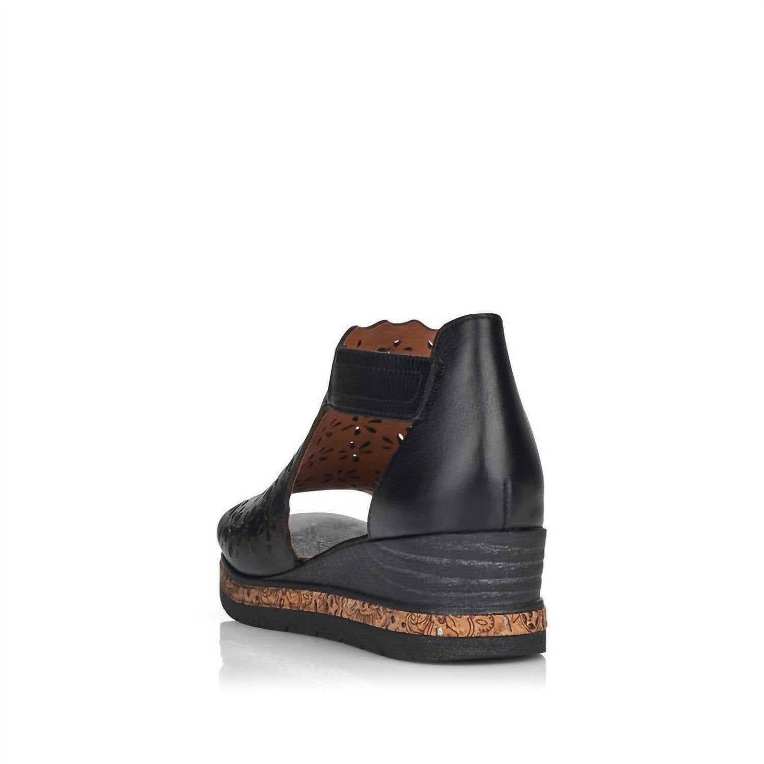 RIEKER Women's Perf Mid Wedge Sandals in black - women's shoe - detail view