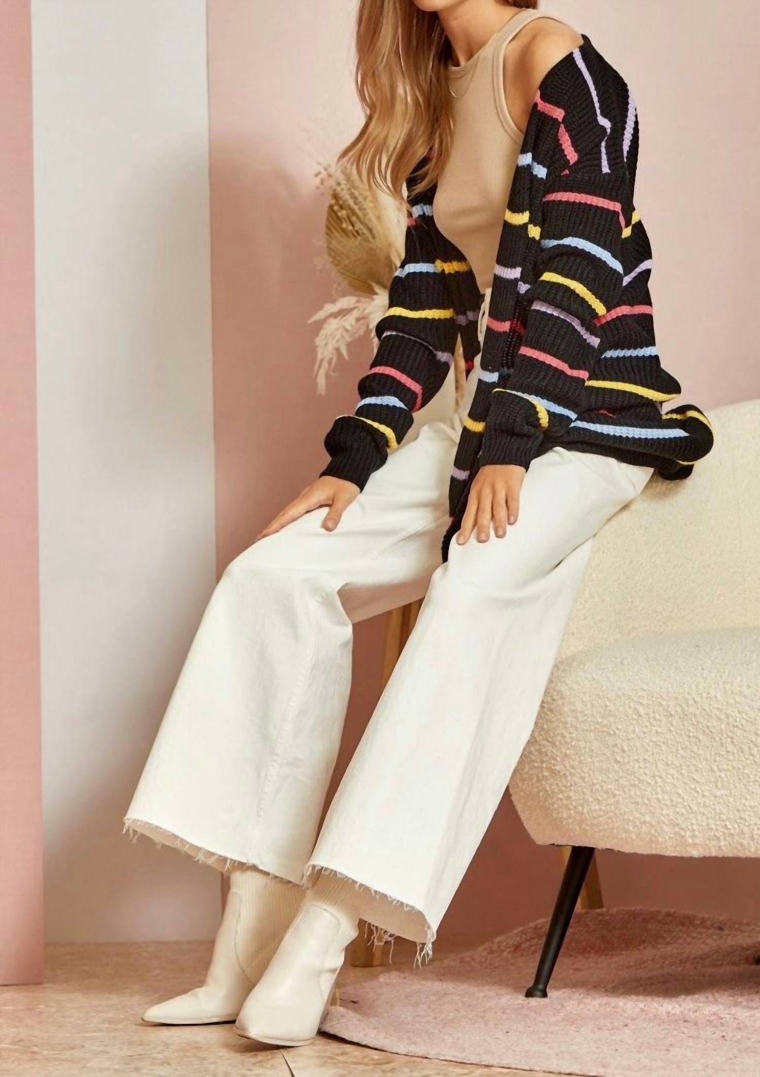 Andree By Unit - Open Front Stripe Cardigan