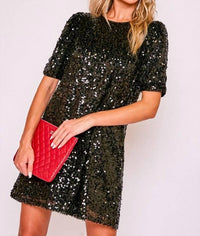 Vine & Love - Sequin Short Sleeve Shift Dress