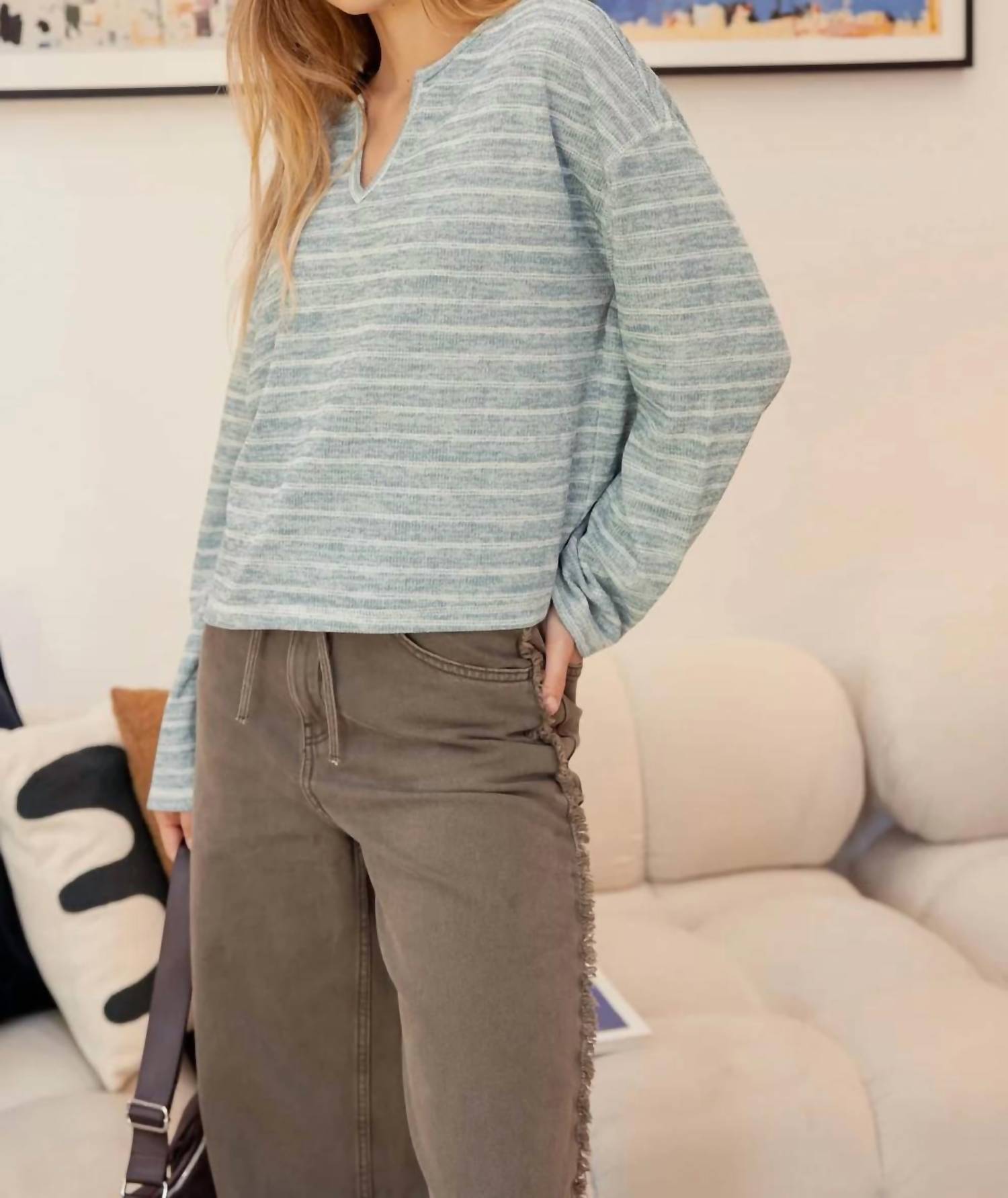 Blu Pepper - Striped Marled Knit Top