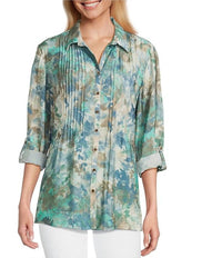 Multiples - Cinched Cuff 3/4 Sleeve Button Up Top