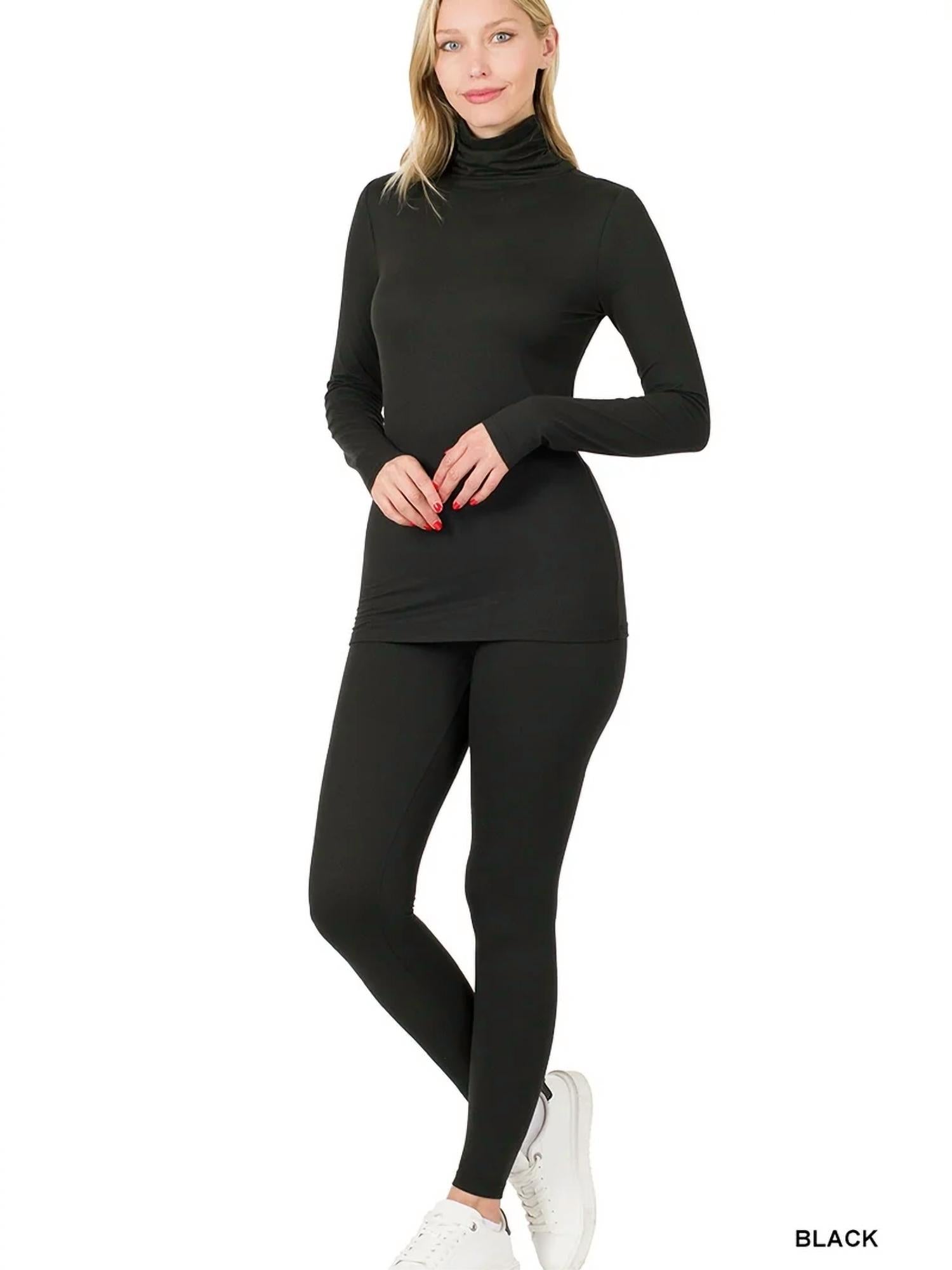 Zenana - Microfiber turtleneck long sleeve top & leggings