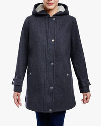 London Fog - Zip-front Sherpa Lined Hood 31 Inch Wool Jacket