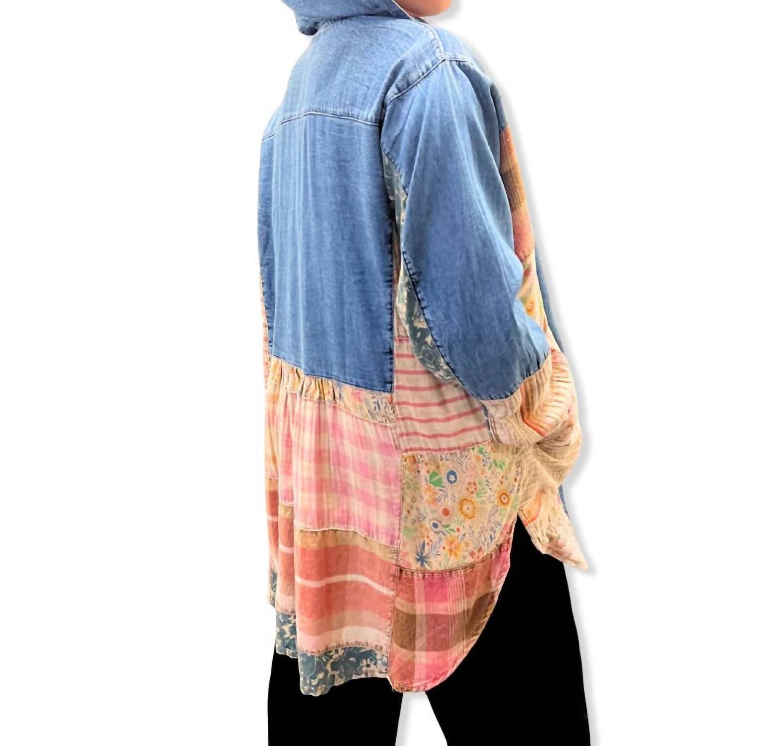 Young Threads - Hooded High Low Patchwork Top