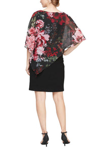 S.L. Fashions - Embellished Shoulder Asymmetrical Overlay Jersey Dress