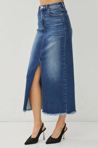 Risen - Super Stretchy High Rise Long Denim Skirt