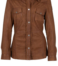 MAURITIUS Melodee Leather Jacket in cognac - women's jacket - detail view