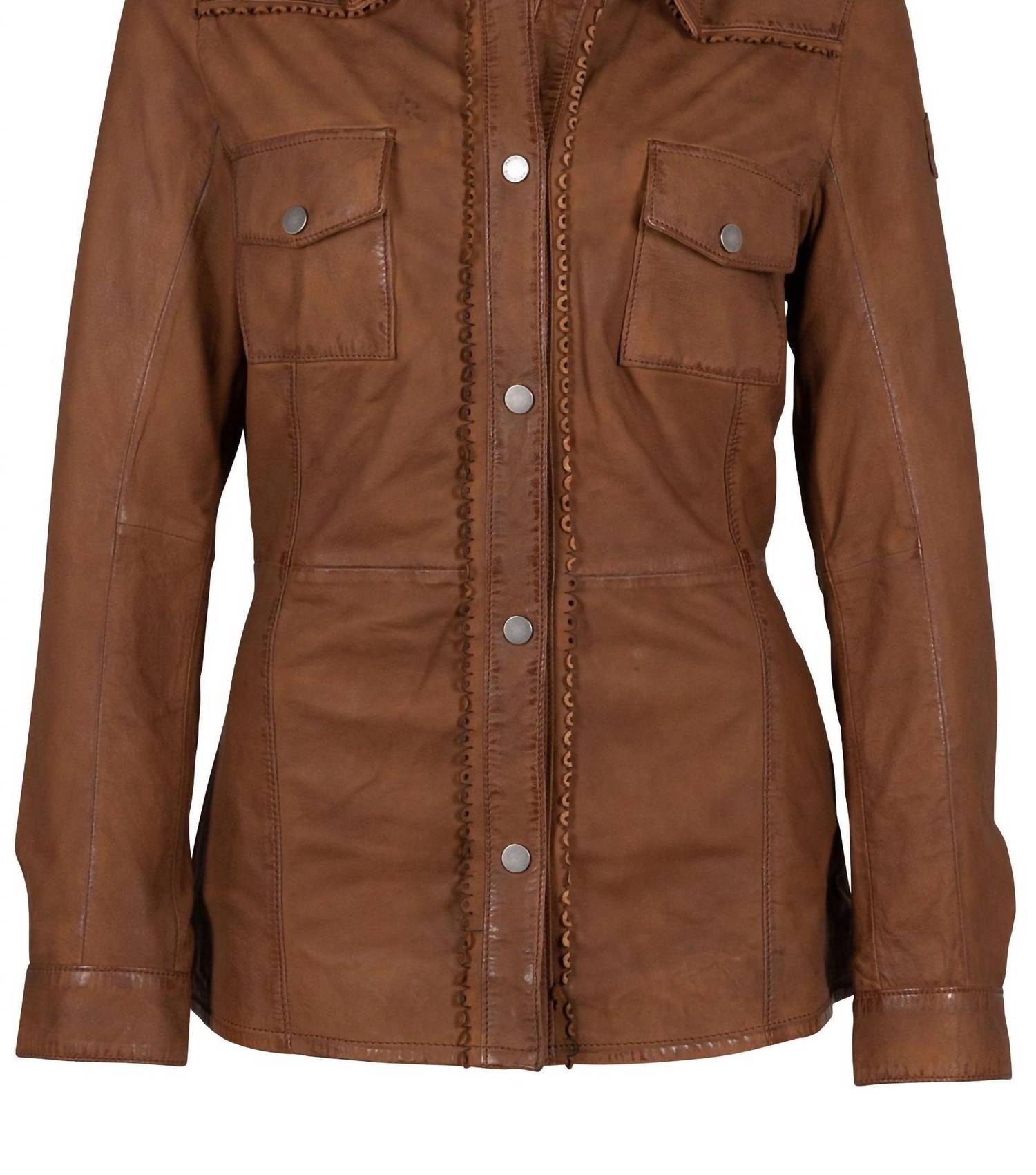 MAURITIUS Melodee Leather Jacket in cognac - women's jacket - detail view
