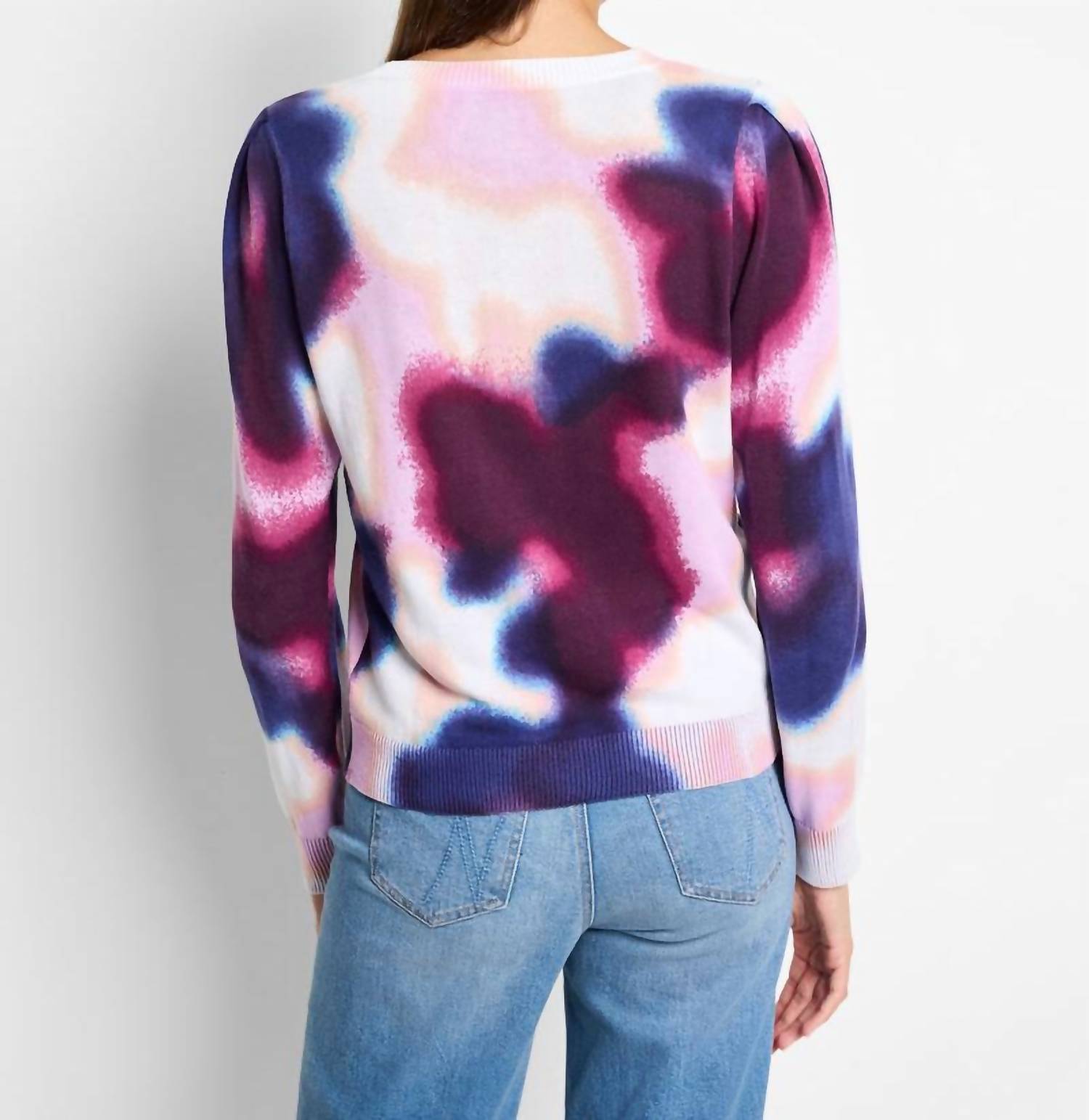 Nic + Zoe Blossom Blur Sweater in purple multi - women's sweater - alternate view