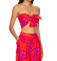RHODE Toni Floral Linen Bra Top in scarlet bombay bloom - women's shirt - alternate view
