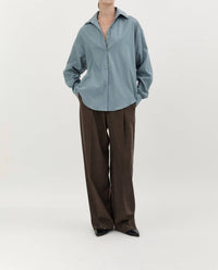 Hyde & Stone Classic Wool Long Sleeve Shirt in sky blue - women's shirt - detail view