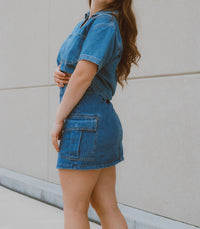 WISHLIST Darlin Cargo Mini Denim Skirt in blue - women's skirt - alternate view
