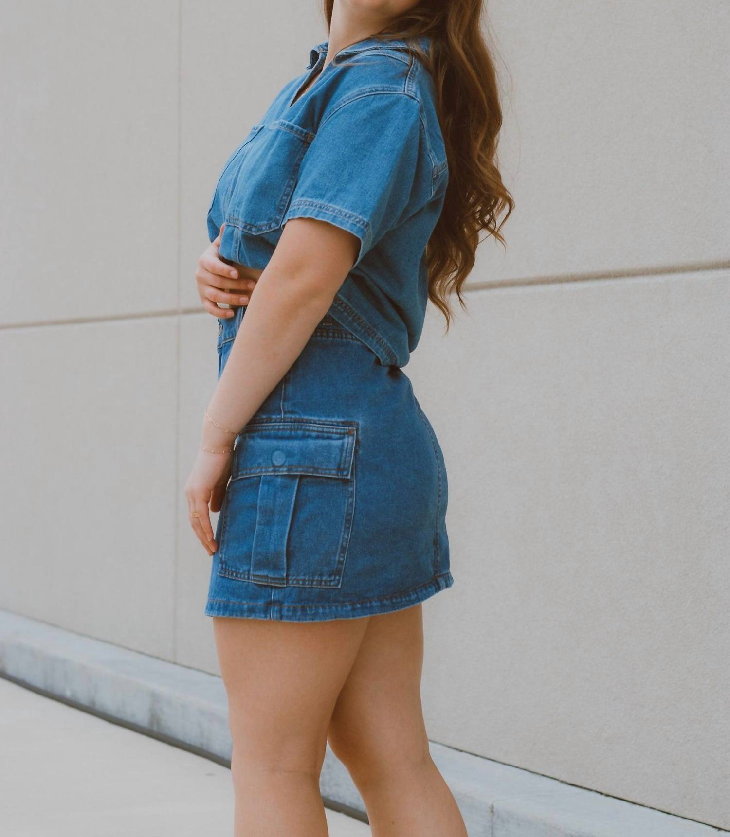 WISHLIST Darlin Cargo Mini Denim Skirt in blue - women's skirt - alternate view