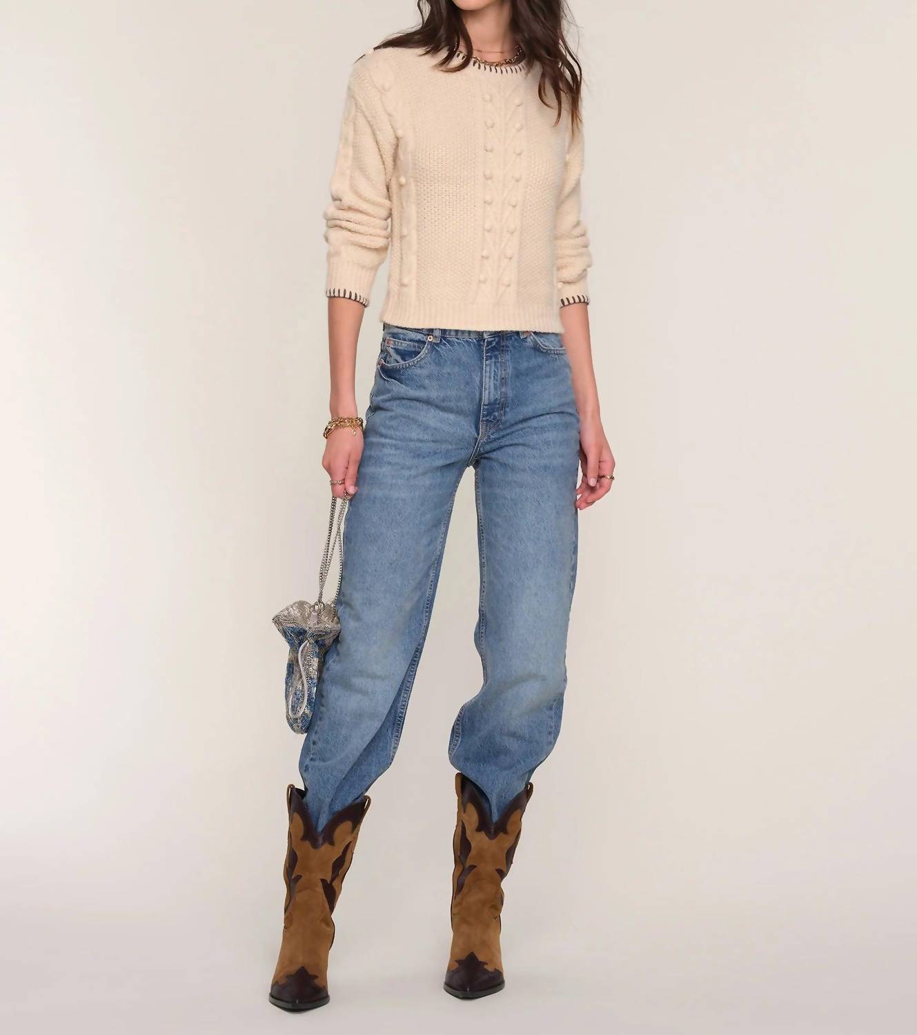 heartloom Jaya Crewneck Sweater in cream - women's sweater - alternate view