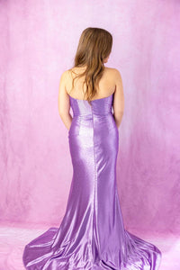 Ashleylauren - Strapless Beaded Gown With Slit