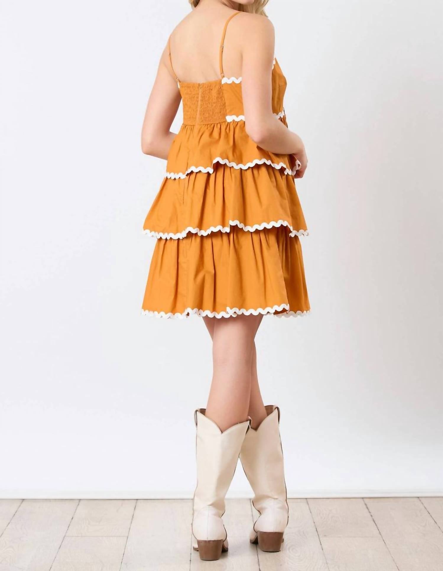 Peach Love Scalloped Edges Mini Dress in orange - women's dress - detail view