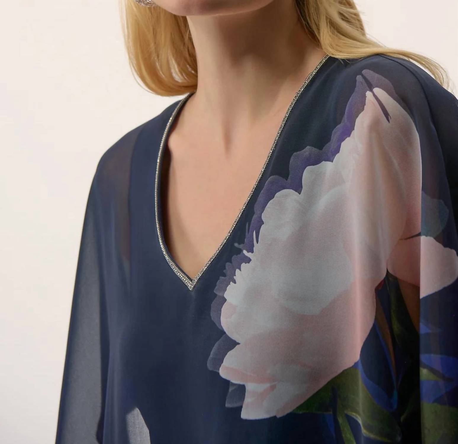 Joseph Ribkoff - Floral Print V-neck Poncho Top