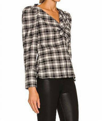 RORY PLAID POPLIN CUTOUT DRAPED SHIRT