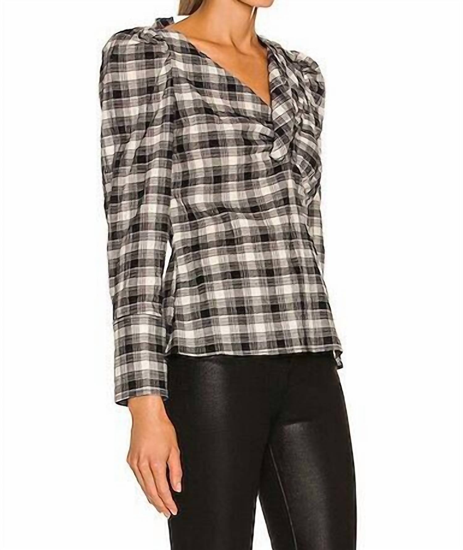 RORY PLAID POPLIN CUTOUT DRAPED SHIRT