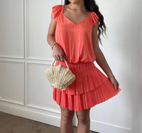 Current Air - Sweetheart Smocked Pleated Mini Dress