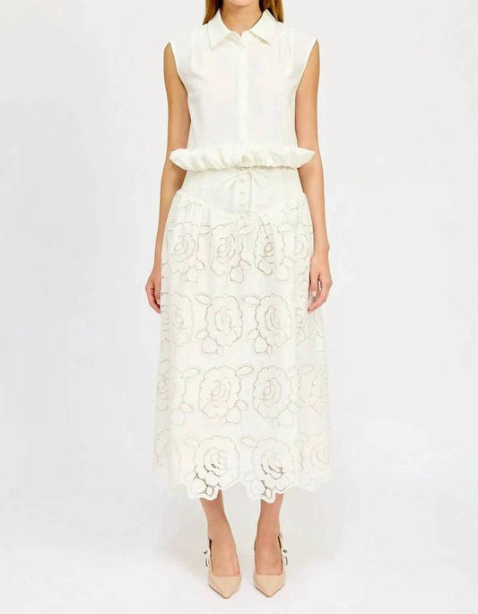 En Saison - Smocked Waist Floral Broderie Maxi Skirt