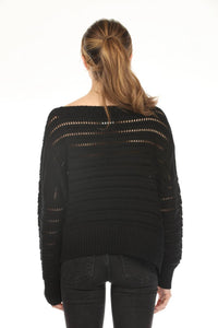 Planet By Lauren G. - Cotton Loomed Boat Neck Sweater Top