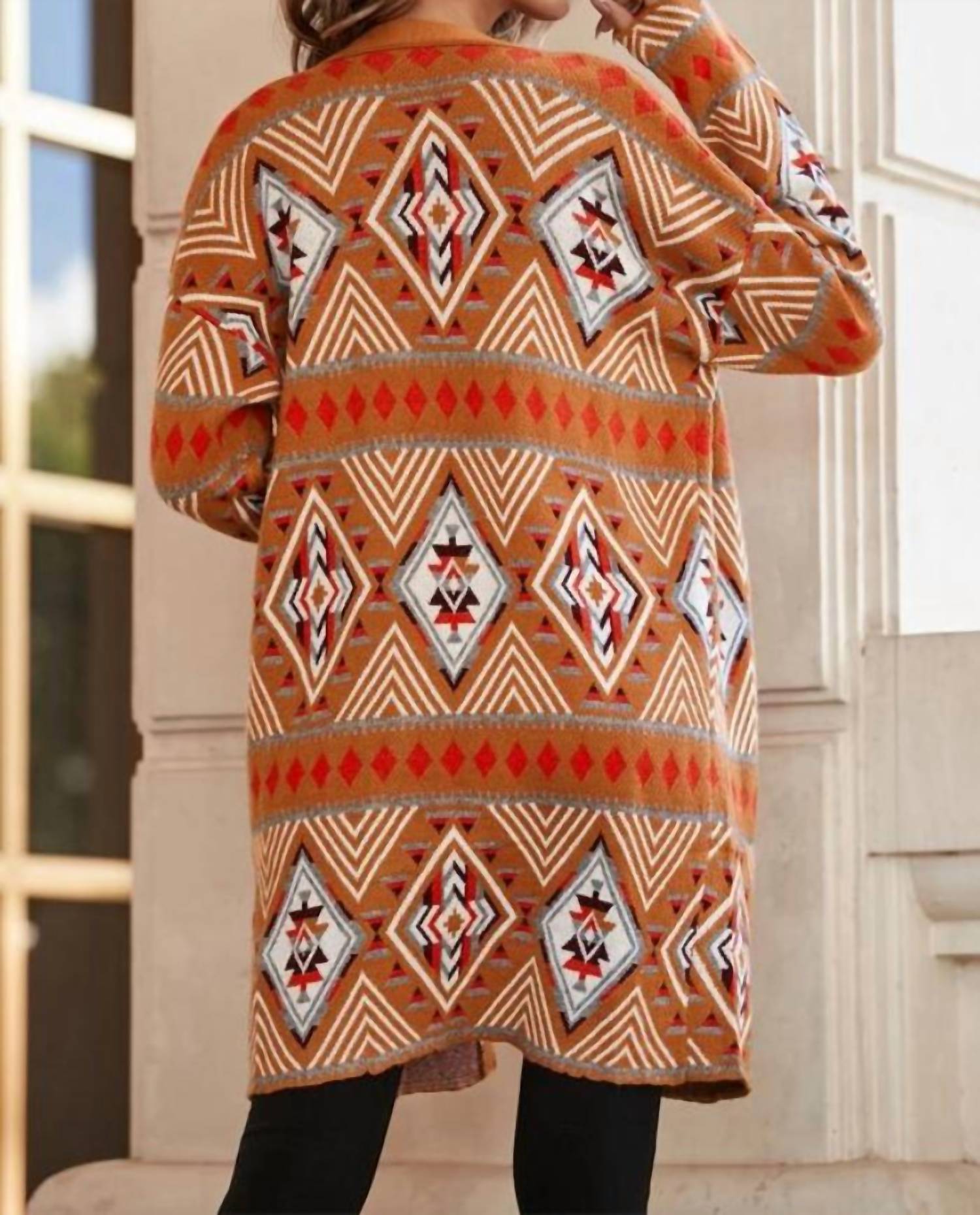 Little Daisy Closet - Aztec Geometric Knit Open Front Cardigan