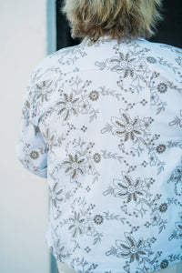 Multiples - Cuffed 3/4 Sleeve Button Front Shaped Hem
