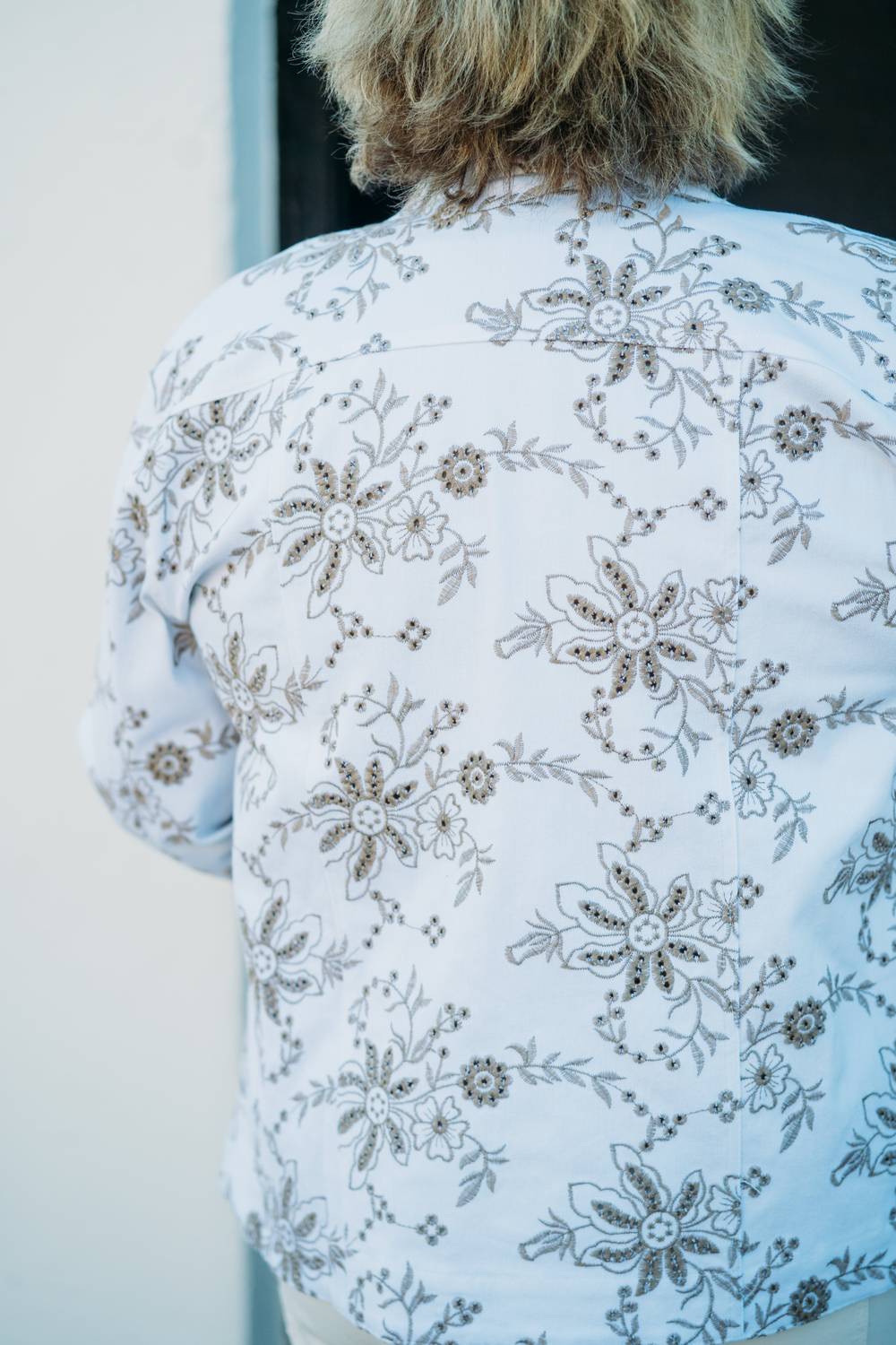 Multiples - Cuffed 3/4 Sleeve Button Front Shaped Hem