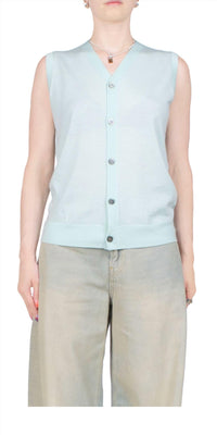 6397 Wool Cashmere Button Vest in chlorine - women's tank top