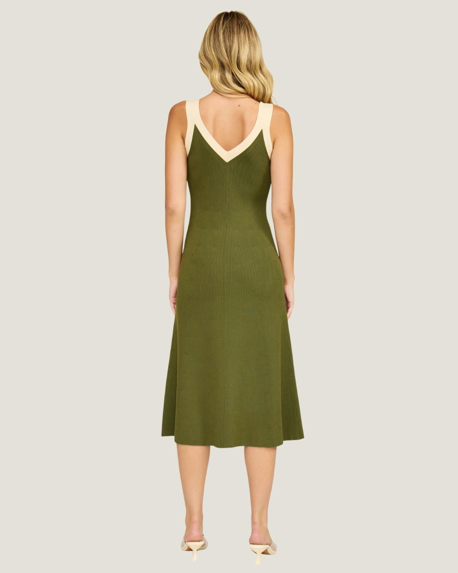 LUCY PARIS Analise Colorblock Dress in olive cream - women's skirt - view 4