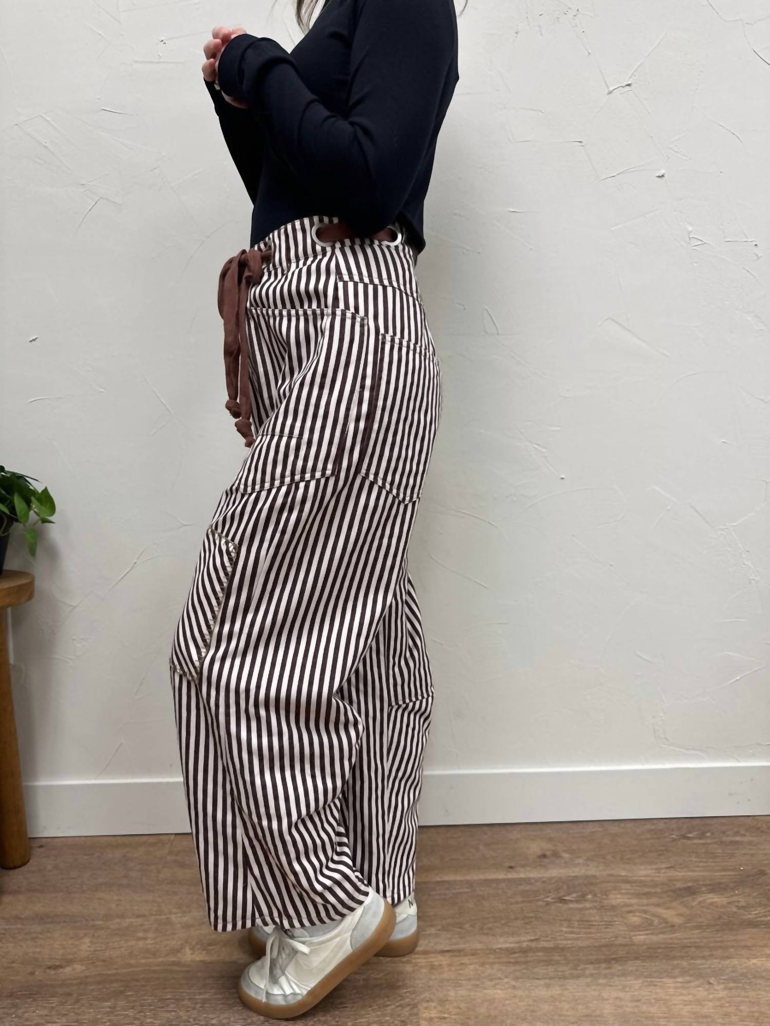 ee:some Striped Drawstring Barrel Pant in brown cream - women's pants - view 4