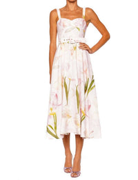 Cara Cara Calypso Floral Bustier Linen Midi Dress in lillian blush - women's dress