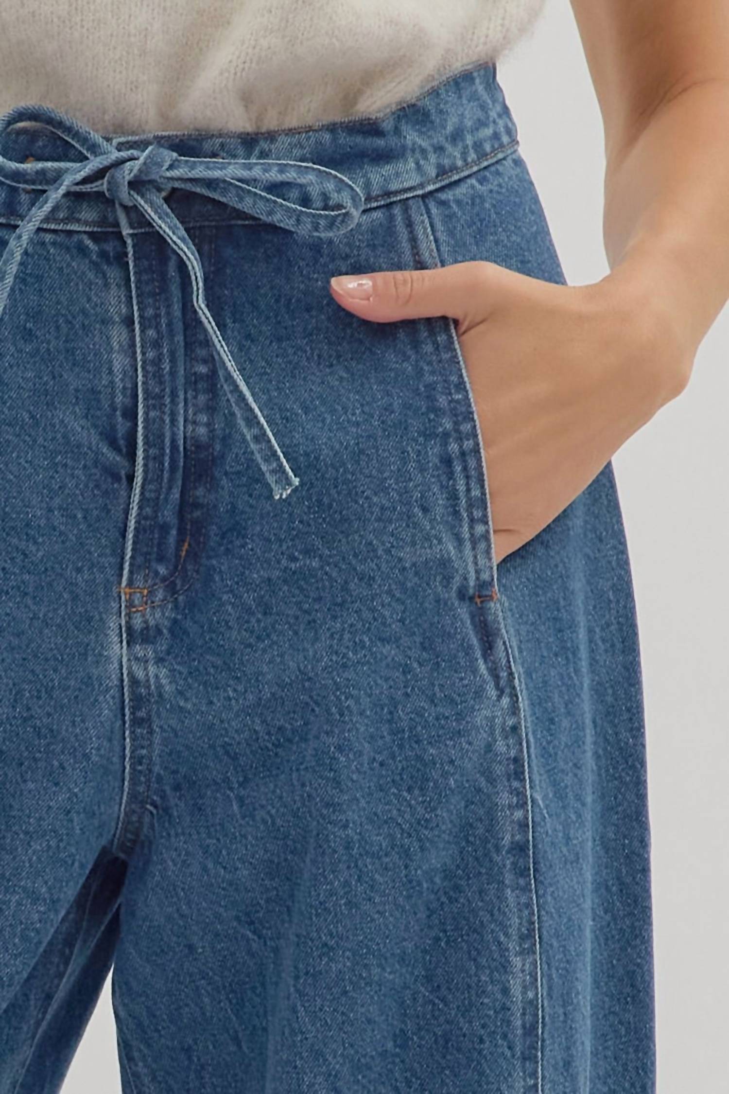 entro High Waist Drawstring Pants in blue - women's jeans - view 4