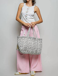 Pol - Women's Hand Block-printed Quilted Floral Tote Bag