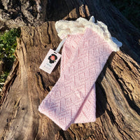 three bird nest Women's Lace Trimmed Leg Warmers in pink - women's accessory