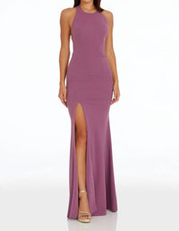 DRESS THE POPULATION Paige Halter Neck Mermaid Gown in orchid - women's dress